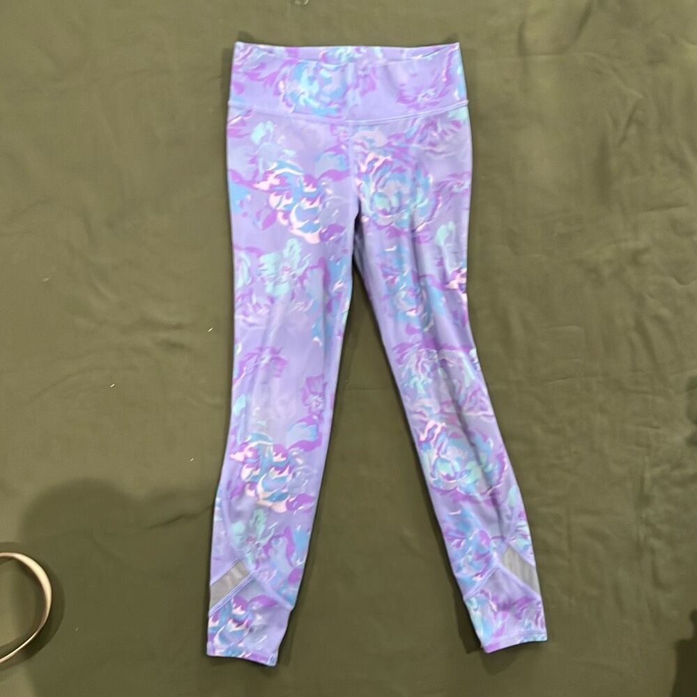 Girls Active Leggings – Purple & Blue Abstract Print